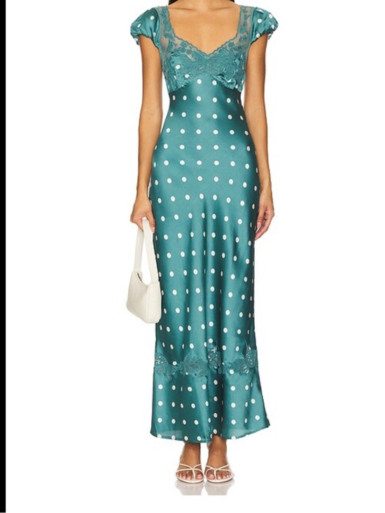 Free People Dresses & Skirts - Free People Jade Polka Dot Satin Midi Dress with Lace Trim
